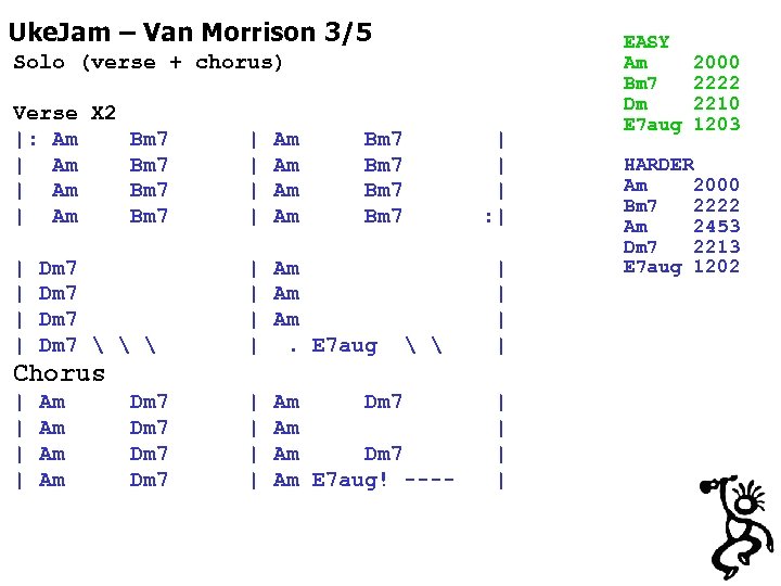 Uke. Jam – Van Morrison 3/5 Solo (verse + chorus) Verse X 2 |: