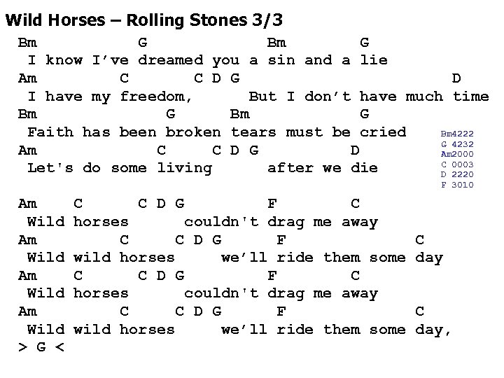 Wild Horses – Rolling Stones 3/3 Bm G I know I’ve dreamed you a