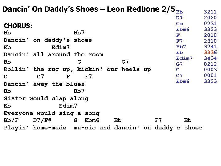 Dancin’ On Daddy’s Shoes – Leon Redbone 2/5 Bb D 7 Gm Ebm 6