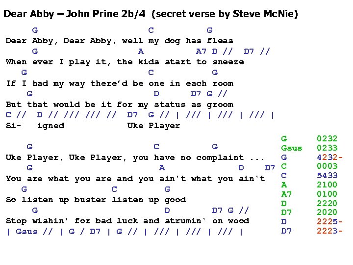 Dear Abby – John Prine 2 b/4 (secret verse by Steve Mc. Nie) G