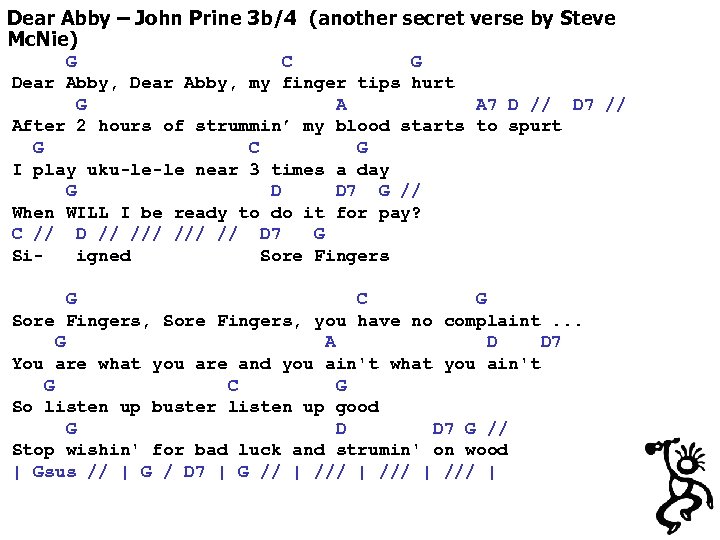 Dear Abby – John Prine 3 b/4 (another secret verse by Steve Mc. Nie)