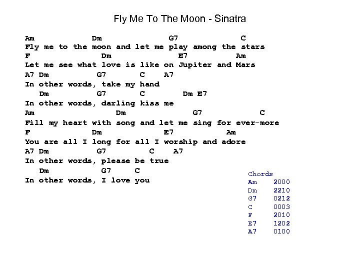 Fly Me To The Moon - Sinatra Am Dm G 7 C Fly me