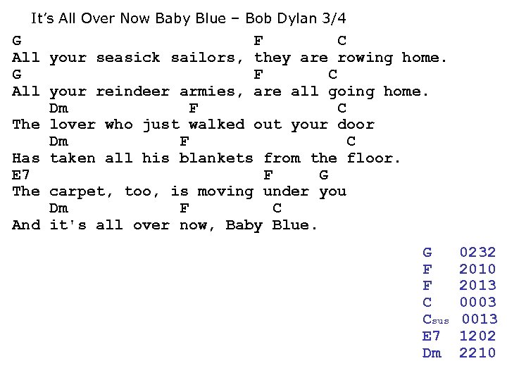 It’s All Over Now Baby Blue – Bob Dylan 3/4 G F C All