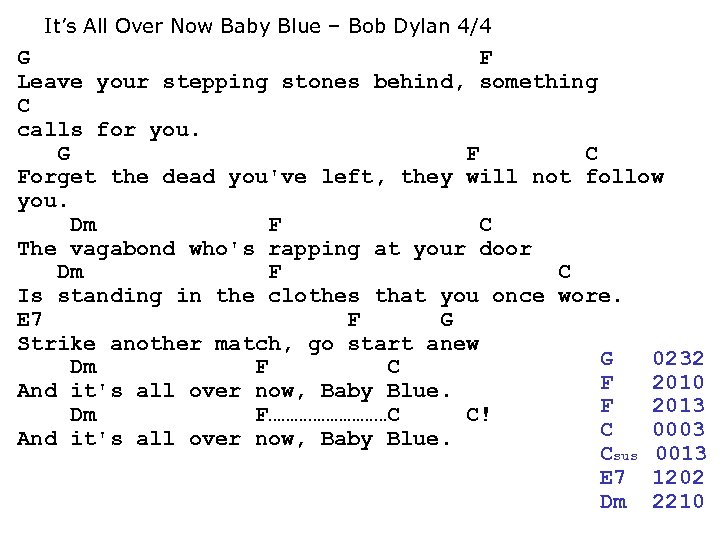 It’s All Over Now Baby Blue – Bob Dylan 4/4 G F Leave your