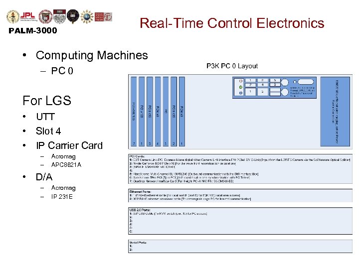 PALM-3000 Real-Time Control Electronics • Computing Machines – PC 0 For LGS • UTT