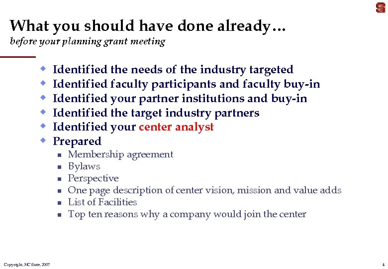 What you should have done already… before your planning grant meeting w w w
