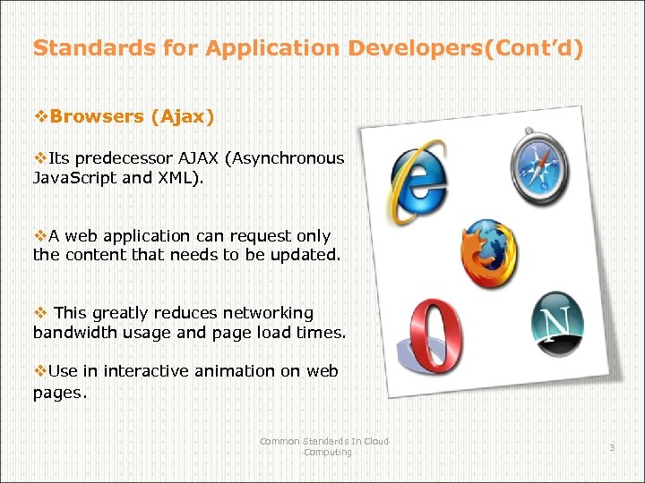 Standards for Application Developers(Cont’d) v. Browsers (Ajax) v. Its predecessor AJAX (Asynchronous Java. Script