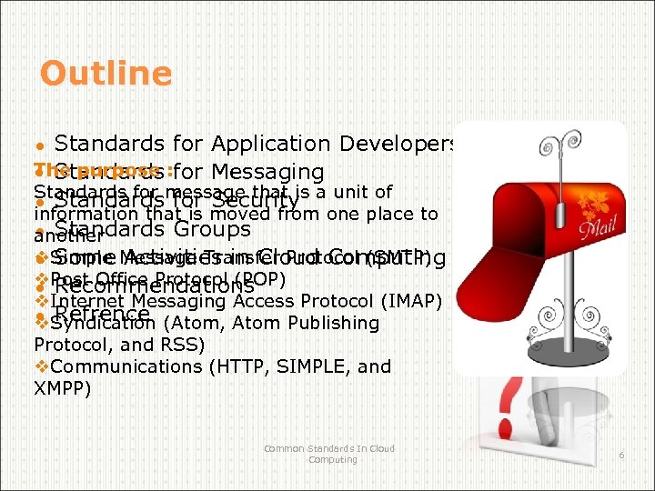 Outline ● Standards for Application Developers The purpose : for Messaging Standards for message