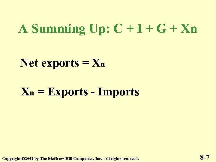 A Summing Up: C + I + G + Xn Net exports = Xn