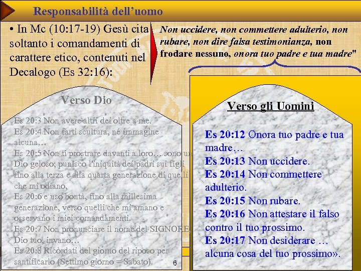 Responsabilità dell’uomo • In Mc (10: 17 -19) Gesù cita Non uccidere, non commettere