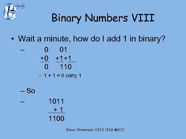 Binary Numbers VIII • Wait a minute, how do I add 1 in binary?