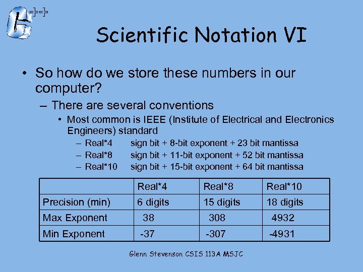 Scientific Notation VI • So how do we store these numbers in our computer?