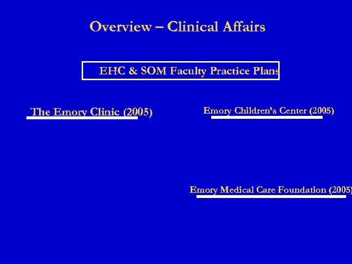 Overview – Clinical Affairs EHC & SOM Faculty Practice Plans The Emory Clinic (2005)