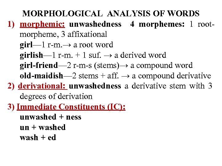 WORD-BUILDING Morpheme s CONSTITUENTS OF WORDS FREE ROOTS