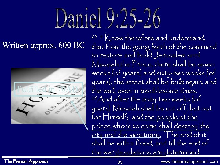 “ Know therefore and understand, Written approx. 600 BC that from the going forth