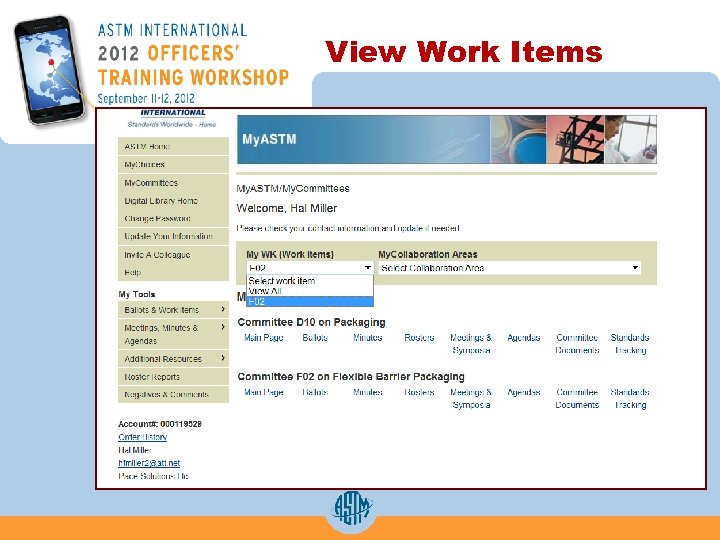 View Work Items My ASTM Work Items 