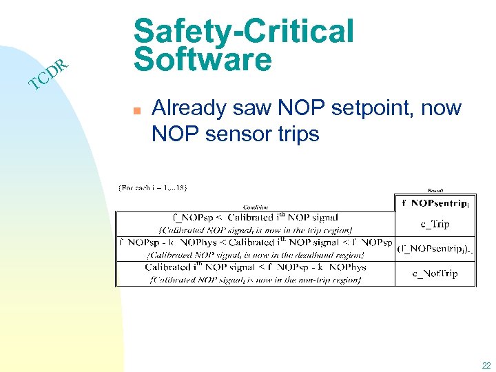 DR C Safety-Critical Software T n Already saw NOP setpoint, now NOP sensor trips