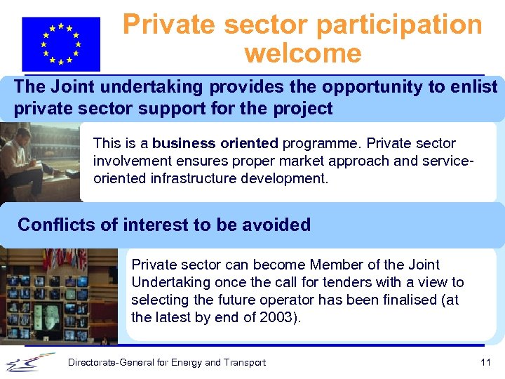 Private sector participation welcome The Joint undertaking provides the opportunity to enlist private sector