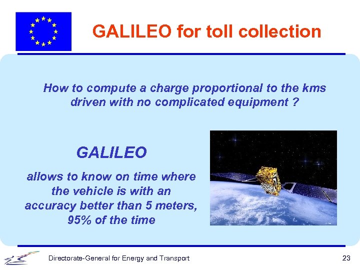 GALILEO for toll collection How to compute a charge proportional to the kms driven
