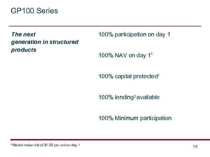 GP 100 Series The next generation in structured products 100% participation on day 1