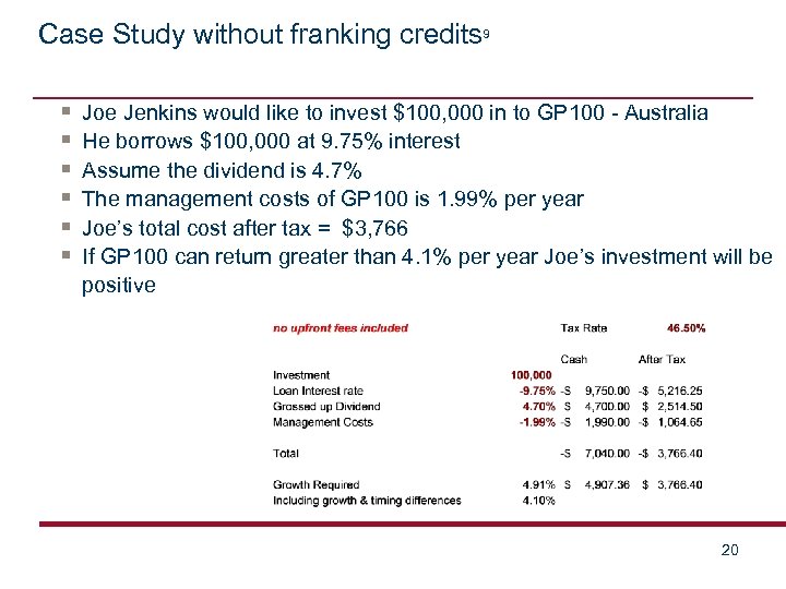 Case Study without franking credits 9 § § § Joe Jenkins would like to