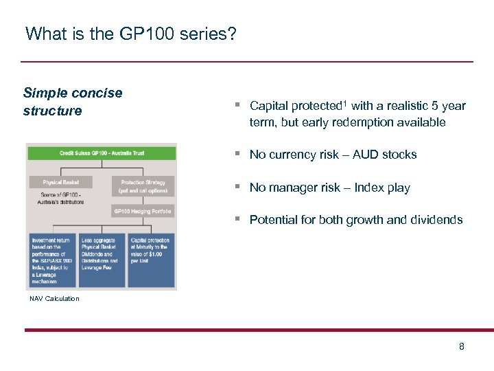 What is the GP 100 series? Simple concise structure § Capital protected 1 with