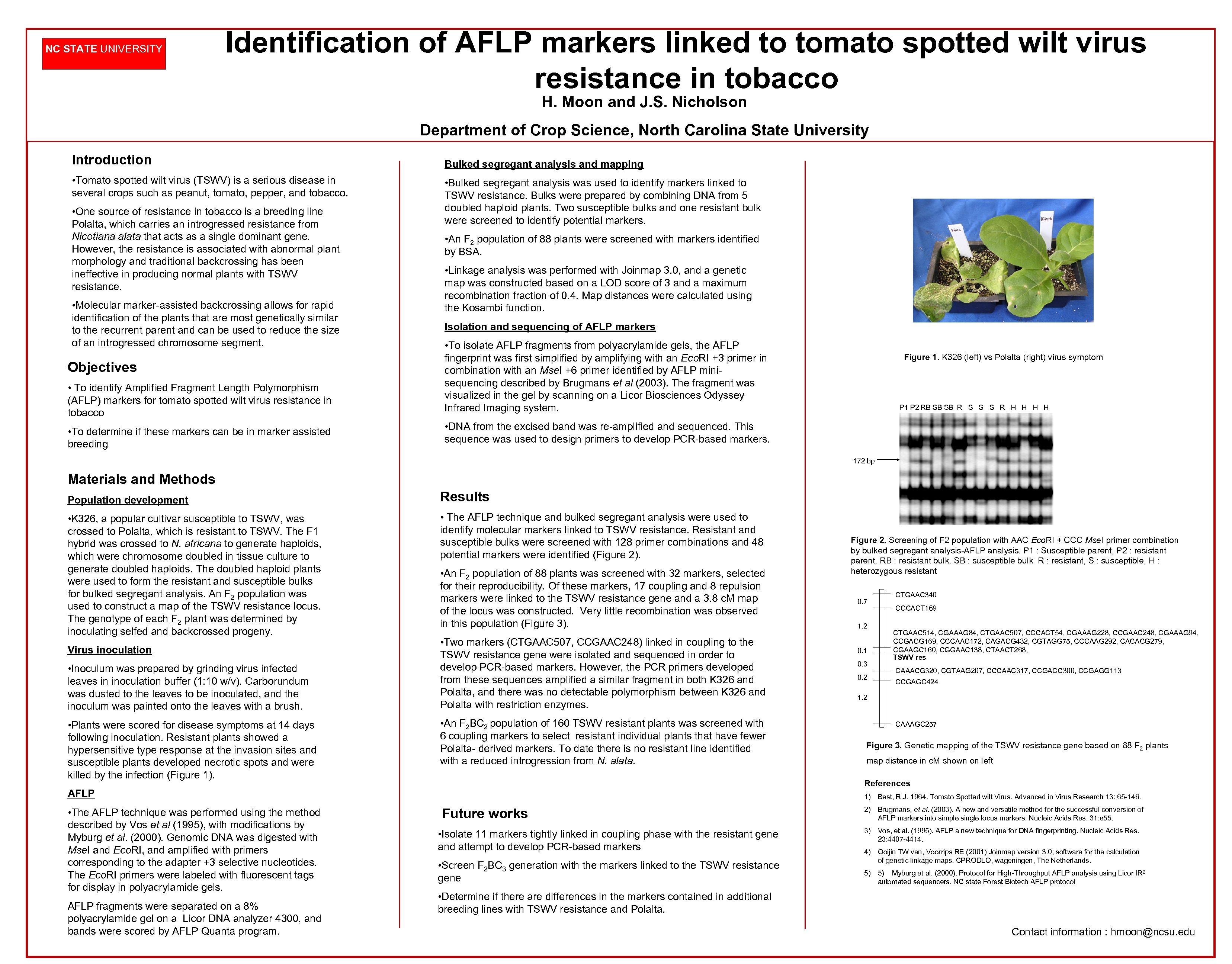 NC STATE UNIVERSITY Identification of AFLP markers linked to tomato spotted wilt virus resistance