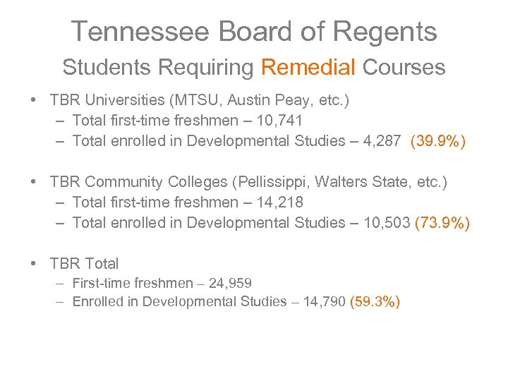 Tennessee Board of Regents Students Requiring Remedial Courses • TBR Universities (MTSU, Austin Peay,