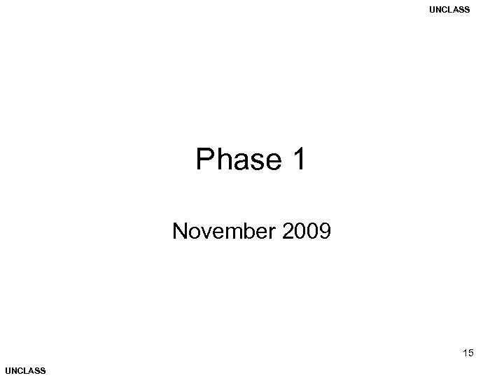 UNCLASS Phase 1 November 2009 15 UNCLASS 