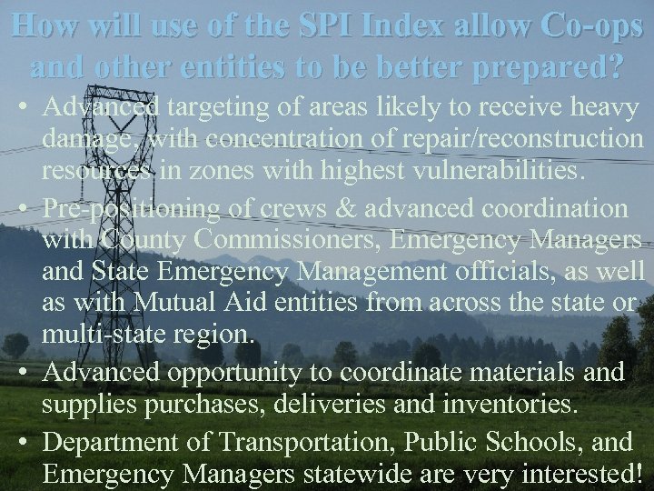 How will use of the SPI Index allow Co-ops and other entities to be