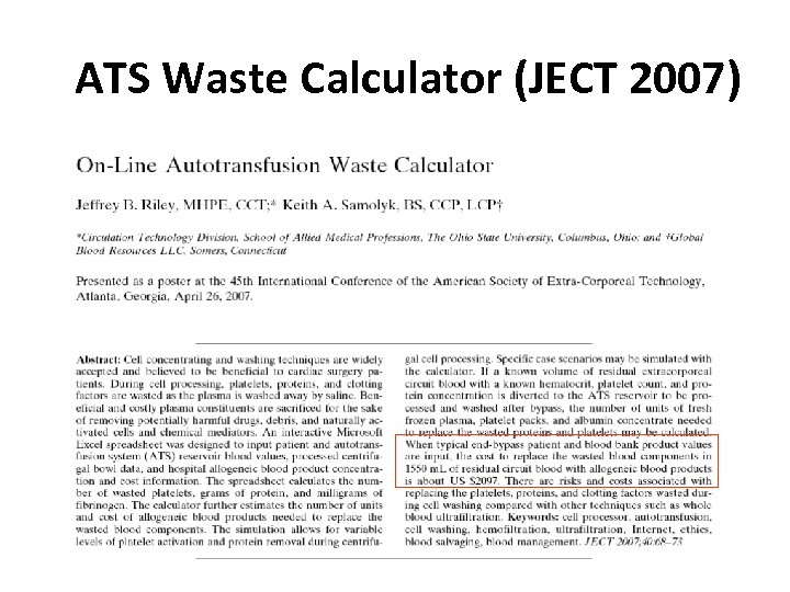 ATS Waste Calculator (JECT 2007) 