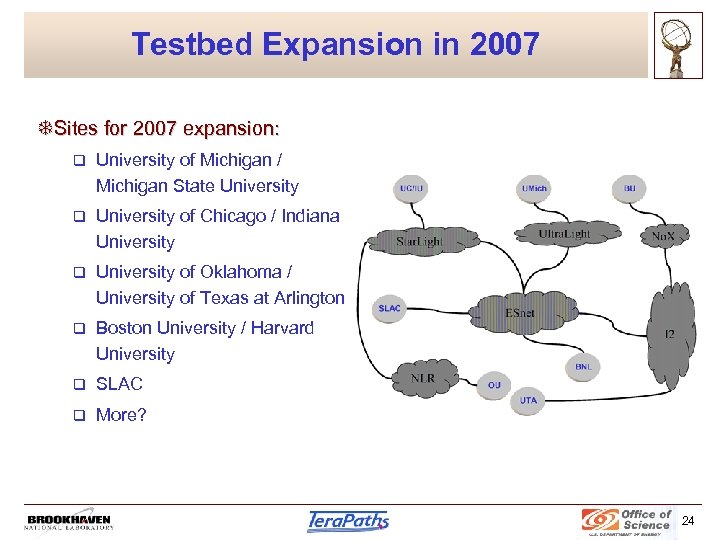 Testbed Expansion in 2007 TSites for 2007 expansion: q University of Michigan / Michigan