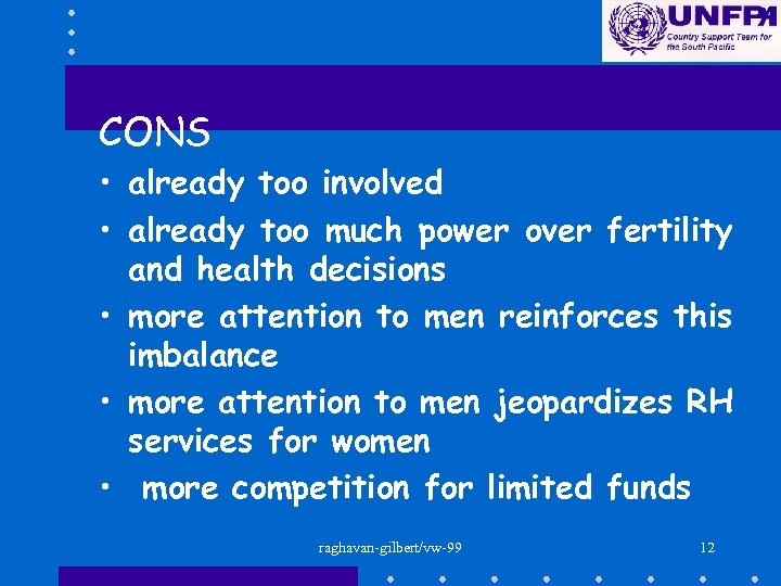 CONS • already too involved • already too much power over fertility and health