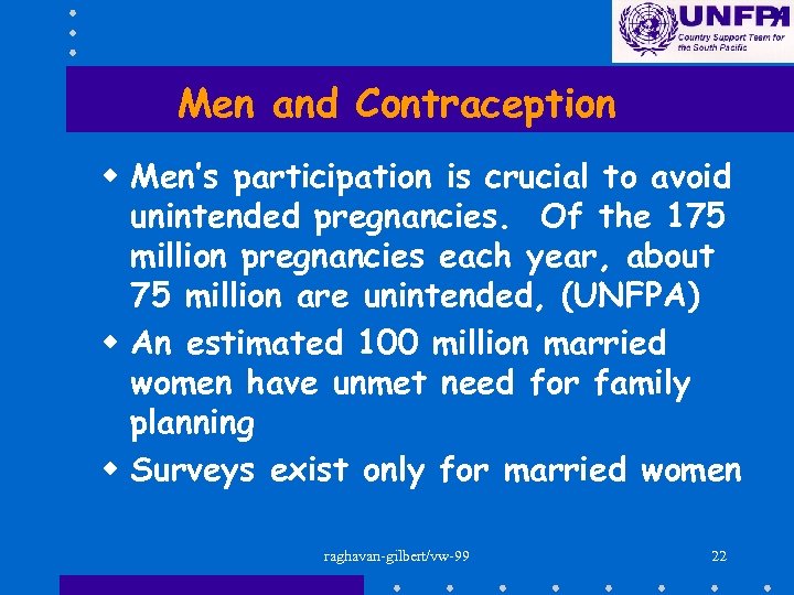Men and Contraception w Men’s participation is crucial to avoid unintended pregnancies. Of the
