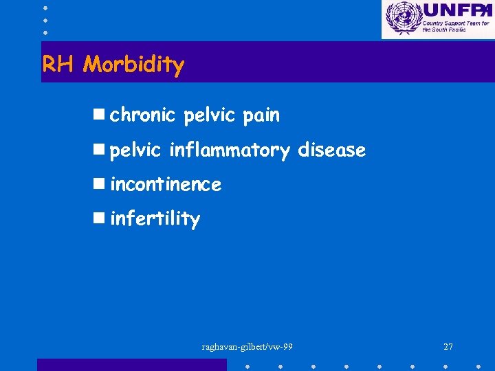 RH Morbidity n chronic pelvic pain n pelvic inflammatory disease n incontinence n infertility