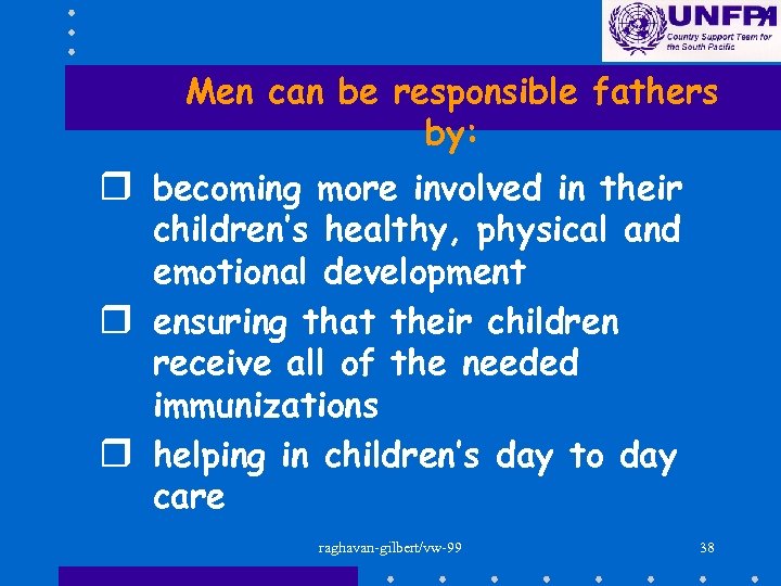 Men can be responsible fathers by: r becoming more involved in their children’s healthy,