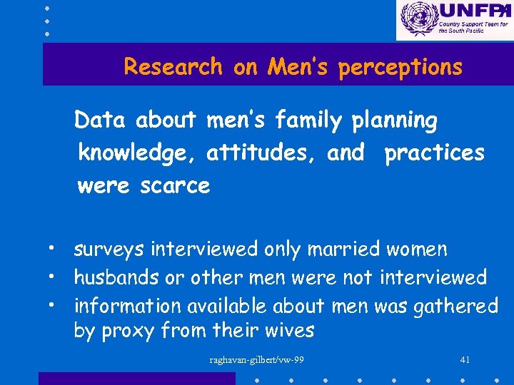 Research on Men’s perceptions Data about men’s family planning knowledge, attitudes, and practices were