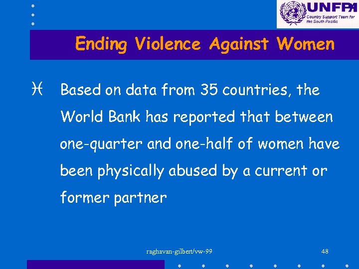 Ending Violence Against Women i Based on data from 35 countries, the World Bank