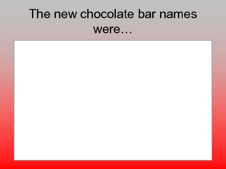 The new chocolate bar names were… 