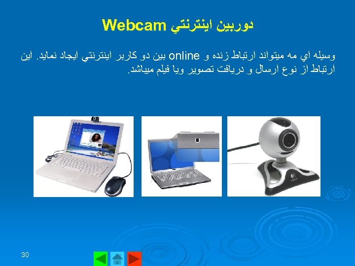  ﺩﻭﺭﺑﻴﻦ ﺍﻳﻨﺘﺮﻧﺘﻲ Webcam ﻭﺳﻴﻠﻪ ﺍﻱ ﻣﻪ ﻣﻴﺘﻮﺍﻧﺪ ﺍﺭﺗﺒﺎﻁ ﺯﻧﺪﻩ ﻭ online ﺑﻴﻦ ﺩﻭ