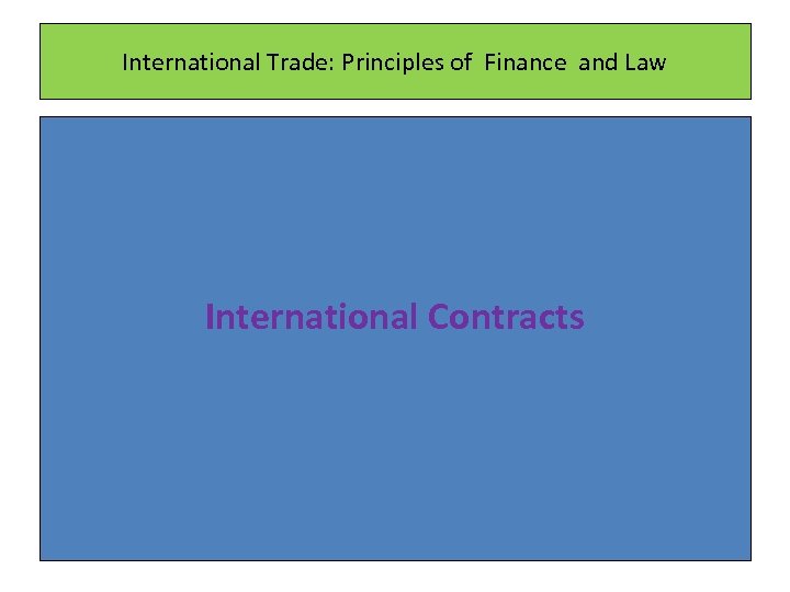 International Trade: Principles of Finance and Law International Contracts 