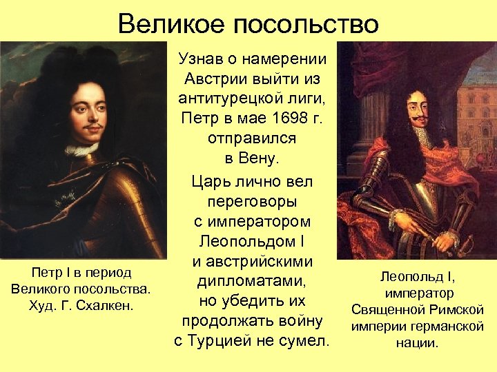 Великое посольство Петр I в период Великого посольства. Худ. Г. Схалкен. Узнав о намерении