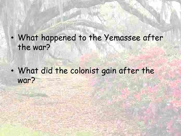  • What happened to the Yemassee after the war? • What did the
