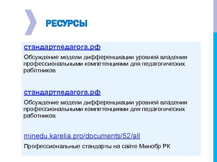 РЕСУРСЫ стандартпедагога. рф Обсуждение модели дифференциации уровней владения профессиональными компетенциями для педагогических работников minedu.