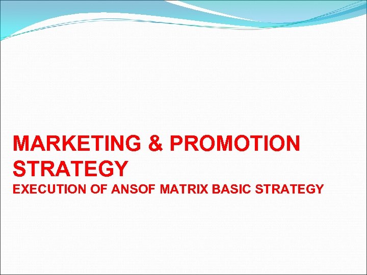 MARKETING & PROMOTION STRATEGY EXECUTION OF ANSOF MATRIX BASIC STRATEGY 