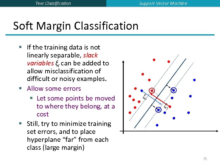 Text Classification Support Vector Machine Soft Margin Classification § If the training data is