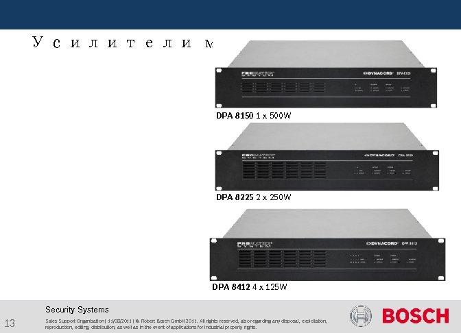  Усилители мощности DPA 8150 1 x 500 W DPA 8225 2 x 250