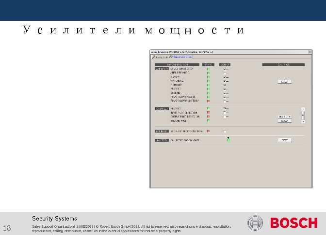  Усилители мощности Security Systems 18 Sales Support Organization | 11/08/2011 | © Robert