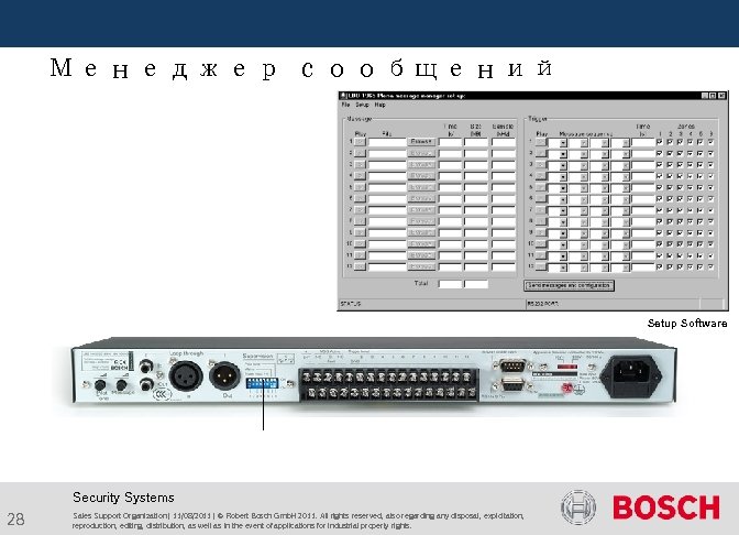  Менеджер сообщений Setup Software Security Systems 28 Sales Support Organization | 11/08/2011 |