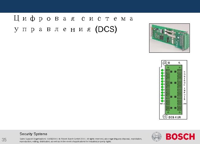  Цифровая система управления (DCS) Security Systems 35 Sales Support Organization | 11/08/2011 |